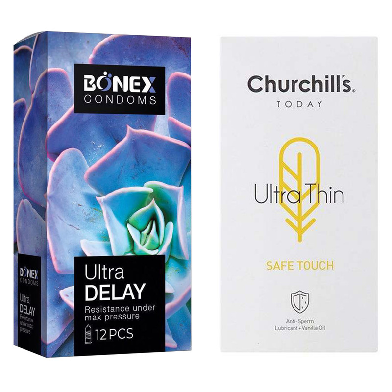 کاندوم چرچیلز مدل Safe Touch بسته 12 عددی به همراه کاندوم بونکس مدل Ultra Delay بسته 12 عددی 