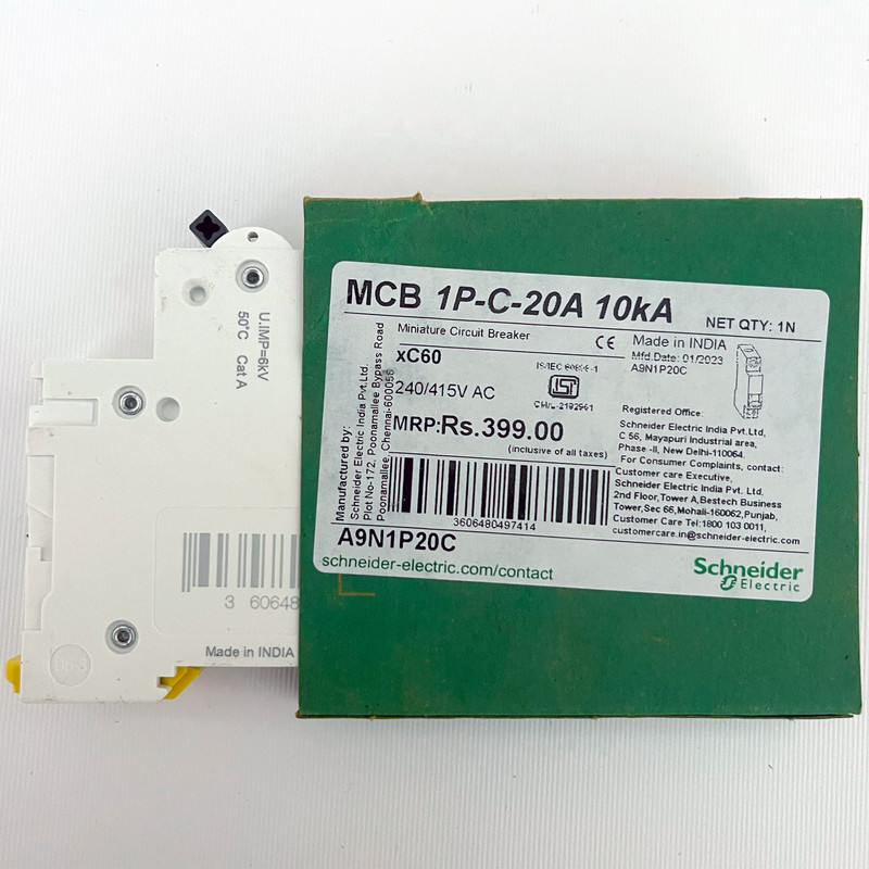 فیوز مینیاتوری تک پل 20 آمپر اشنایدر مدل xC60 Acti9 کد A9N1P20C فیوز مینیاتوری تک پل 20 آمپر اشنایدر مدل xC60 Acti9 کد A9N1P20C
