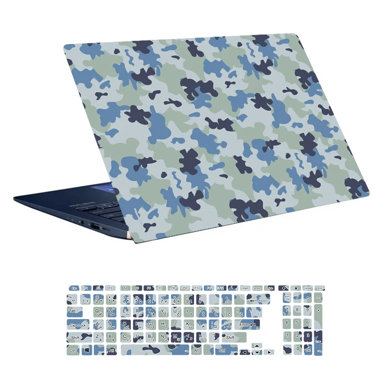 استیکر لپ تاپ توییجین و موییجین طرح Military کد 20 مناسب برای لپ تاپ 15.6 اینچ به همراه برچسب حروف فارسی کیبورد 