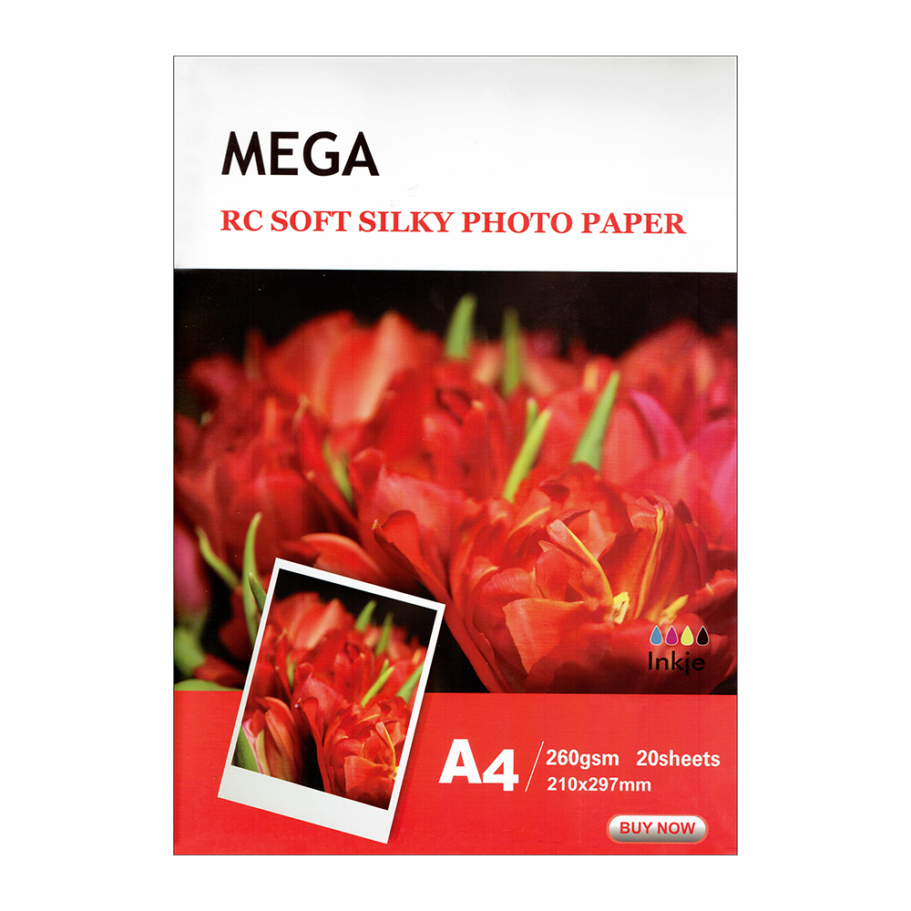 کاغذ چاپ عکس مگا مدل RC soft silky-260g سایز A4 بسته 20 عددی