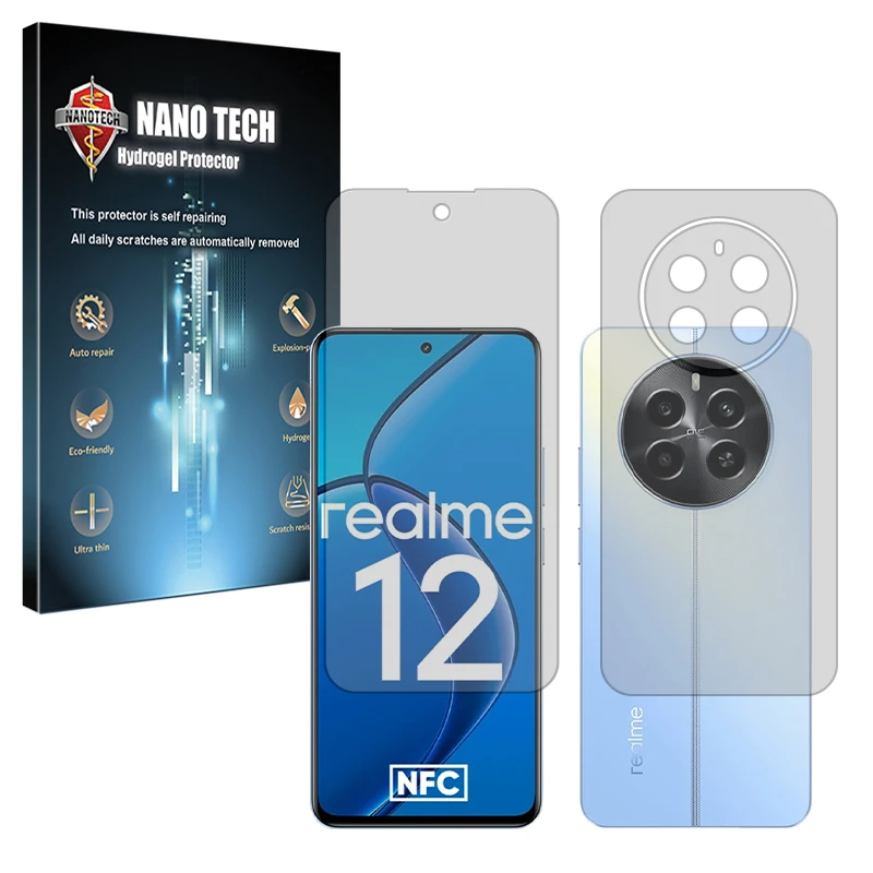 محافظ صفحه نمایش شفاف نانو تک مدل Tough مناسب برای گوشی موبایل ریلمی 12 4G به همراه محافظ پشت گوشی