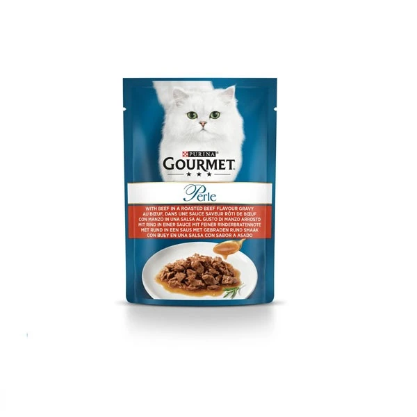 پوچ گربه بالغ گورمت مدل پرل طعم گوشت در سس کبابی وزن 85 گرم