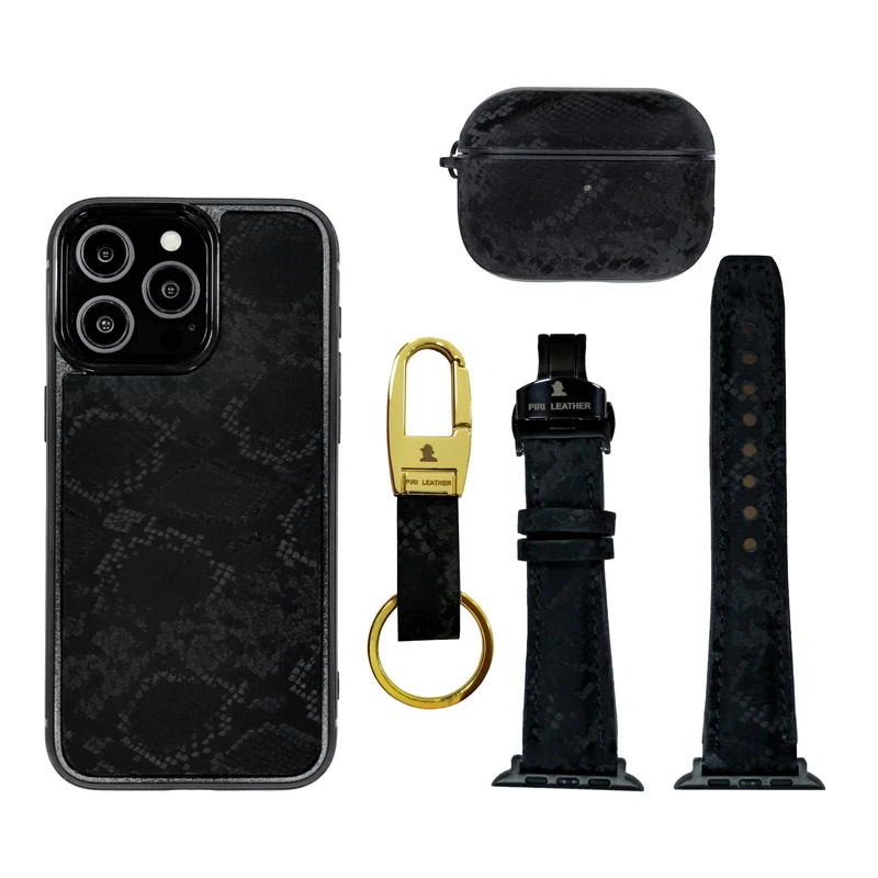کاور صنایع چرم پیری مدل PL33SetBox4 مناسب برای گوشی موبایل اپل iphone 16 pro max به همراه کاور کیس اپل ایرپاد پرو 2 و بند اپل واچ 42/44 میلیمتری و جاکلیدی