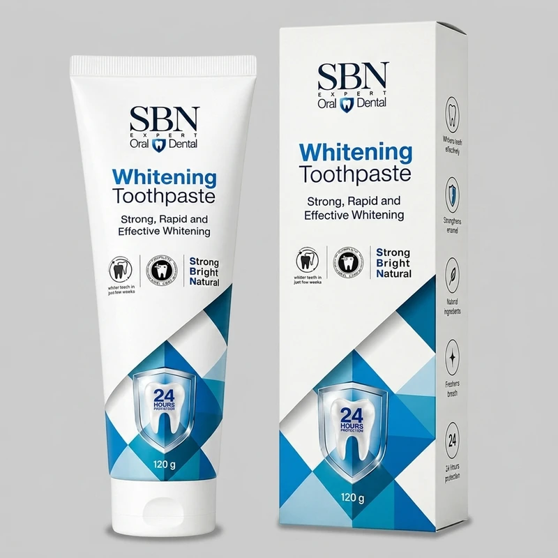 خمیر دندان سفید کننده اس بی ان مدل Whitening با طعم نعنا مناسب برای تمام دندان‌ها وزن ۱۲۰ گرم
