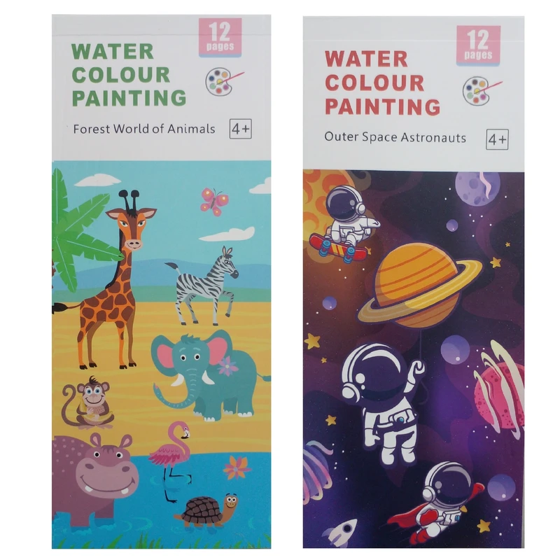 بازی آموزشی رنگ آمیزی مدل دفترچه نقاشی آبرنگی کد R44 به همراه قلم مو مجموعه دو عددی