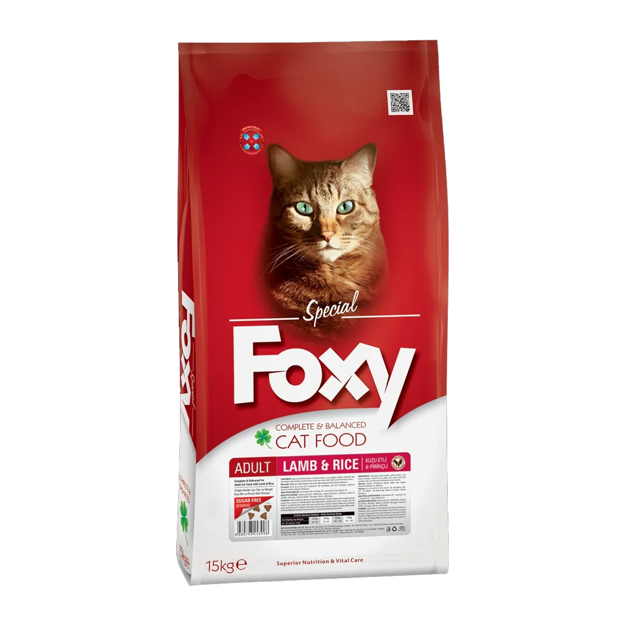 غذا خشک گربه فوکسی مدل بالغ طعم بره وبرنج وزن 15 کیلوگرم