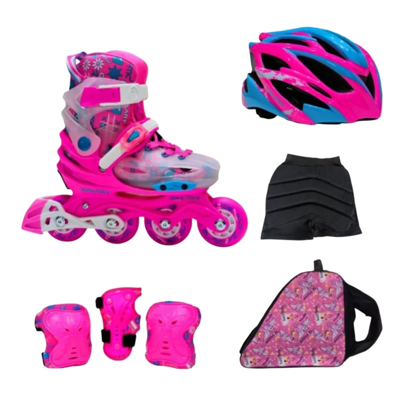 اسکیت کفشی کالاری مدل C3 سایز 35-32 به همراه کلاه و لوازم ایمنی و کیف اسکیت