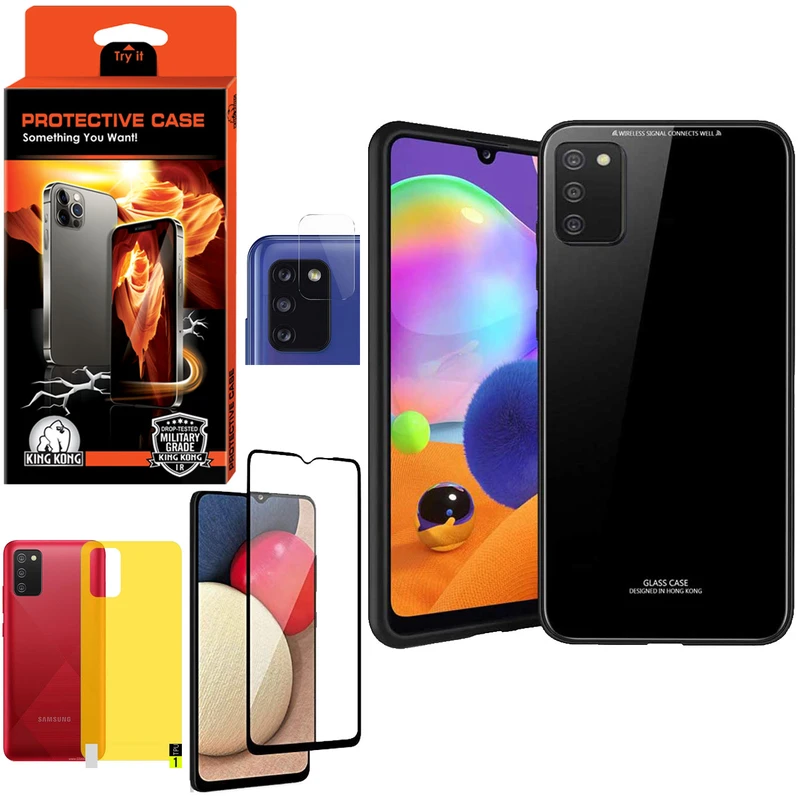 کاور کینگ کونگ مدل CVRGLS-II مناسب برای گوشی موبایل سامسونگ Galaxy A02S/A03S به همراه محافظ صفحه نمایش و محافظ لنز دوربین و محافظ پشت گوشی