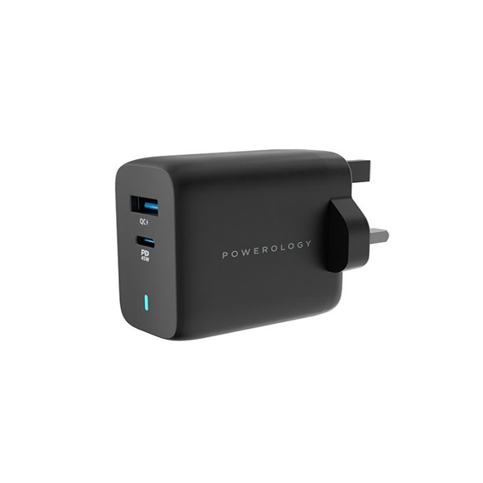 شارژر دیواری 63 وات پاورلوژی مدل Powerology 63W Ultra-Quick GaN Charger with USB-C Cable