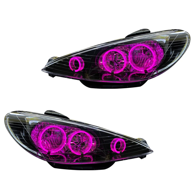 چراغ جلو خودرو گروه پژوهش صنعت مدرن مدل 3D-Ring-Pink مناسب برای پژو 206 بسته دو عددی