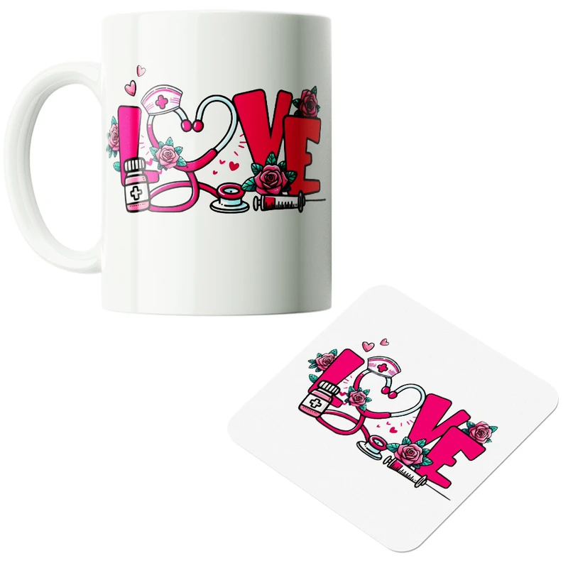 ماگ پاد آفرین مدل پزشک پرستار کادر درمان بیمارستان کد PZ175 به همراه زیرلیوانی