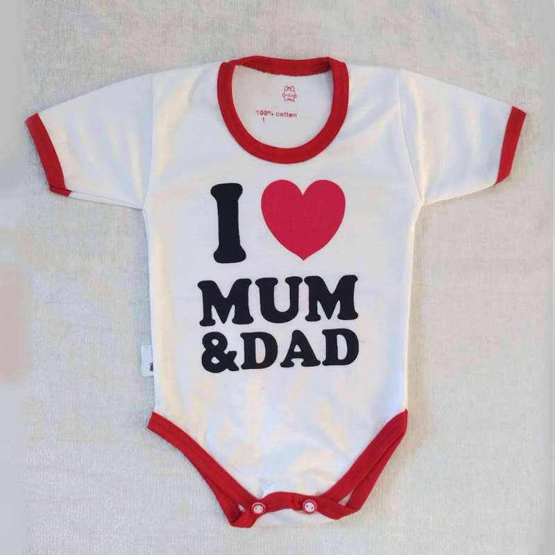 بادی آستین کوتاه نوزادی مدل mum dad