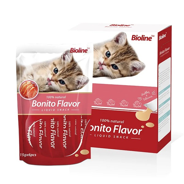 بستنی گربه بایولاین مدل ماهی بونیتو 15 گرم بسته 24 عددی