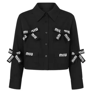 کراپ شومیز آستین بلند یقه برگردان زنانه مدل پاپیونی