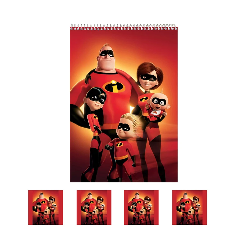 دفتر نقاشی 50 برگ مدل شگفت‌انگیزان کد 1 به همراه برچسب مجموعه 5 عددی