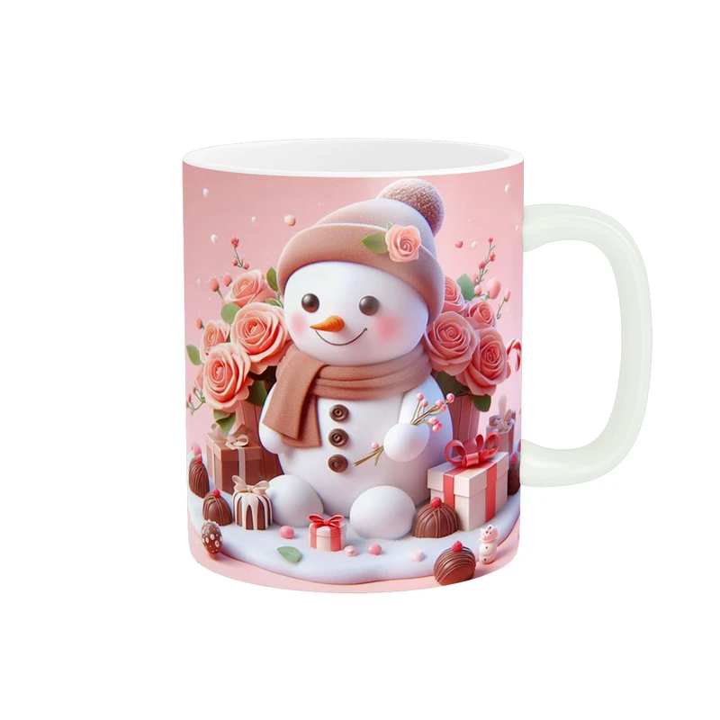 ماگ پاد آفرین طرح آدم برفی مدل گل رز کد 1188