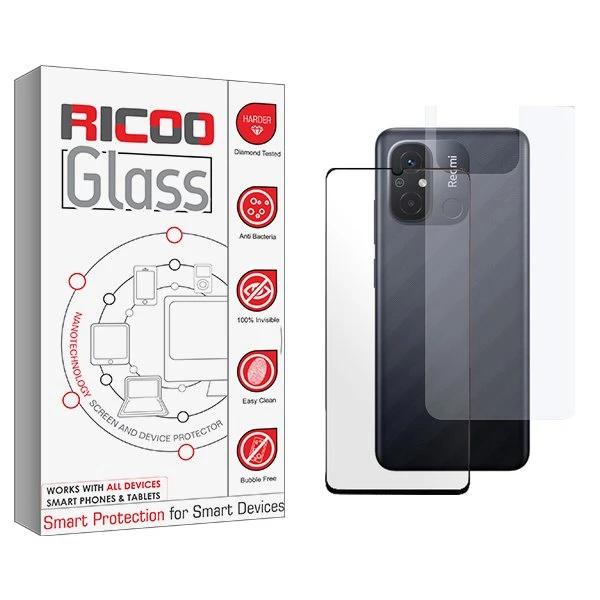محافظ صفحه نمایش شیشه ای ریکو مدل RiC2 مناسب برای گوشی موبایل شیائومی Redmi 12c  به همراه محافظ پشت گوشی