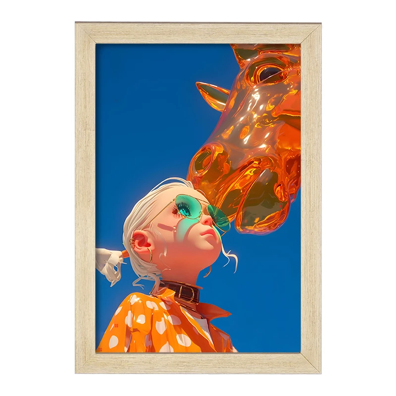 تابلو خندالو مدل دختر و اسب شیشه ای کد F10536