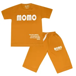 ست تی شرت و شلوارک پسرانه مدل momo رنگ خردلی