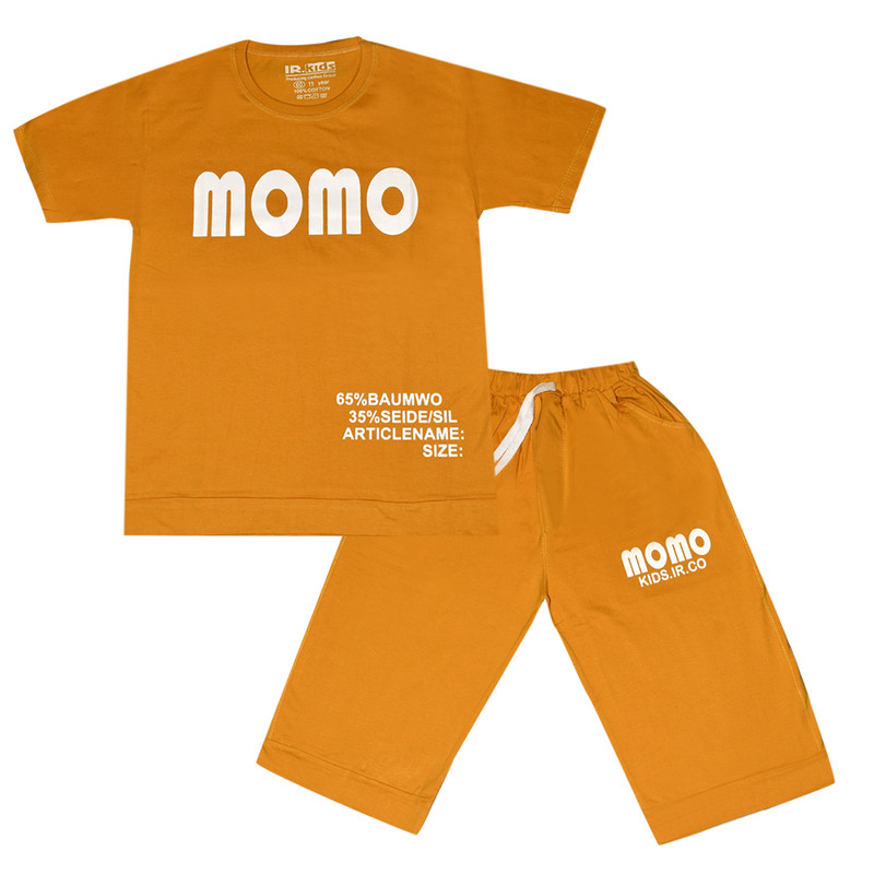 ست تی شرت و شلوارک پسرانه مدل momo رنگ خردلی