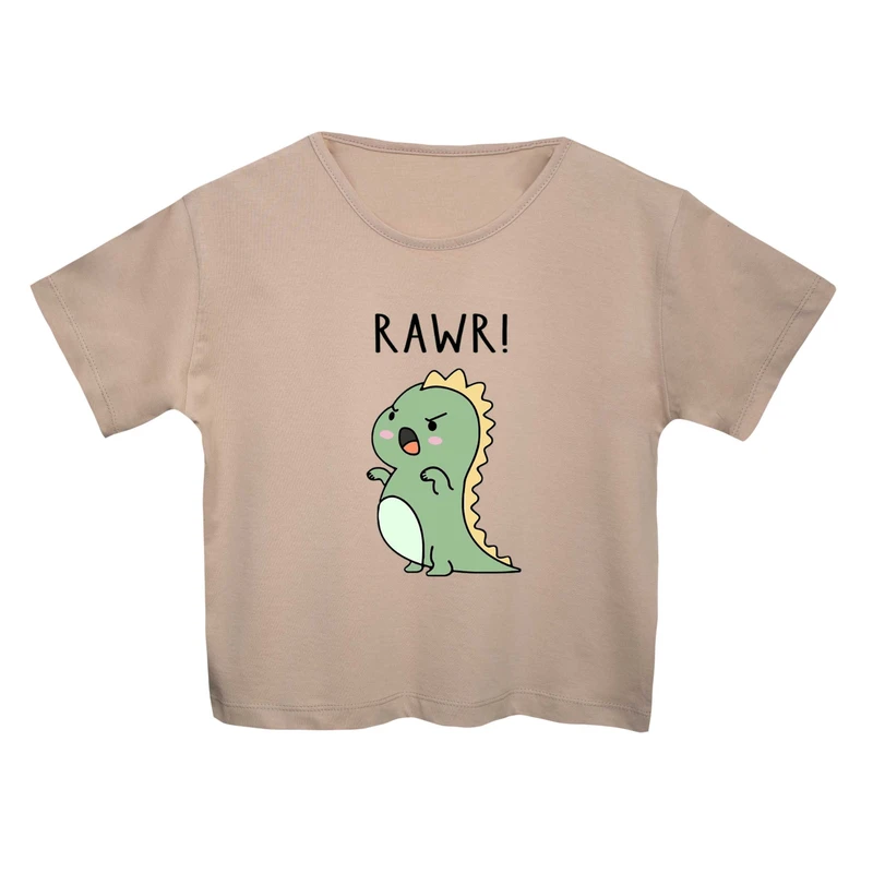 کراپ‌تی شرت آستین کوتاه زنانه مدل دایناسور