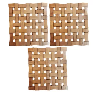 زیربشقابی و زیرقابلمه ای مدل چوبی بامبو بسته 3 عددی