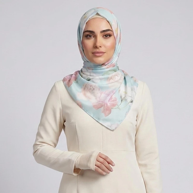 روسری زنانه مدل ابریشم توییل گلدار کد ab460
