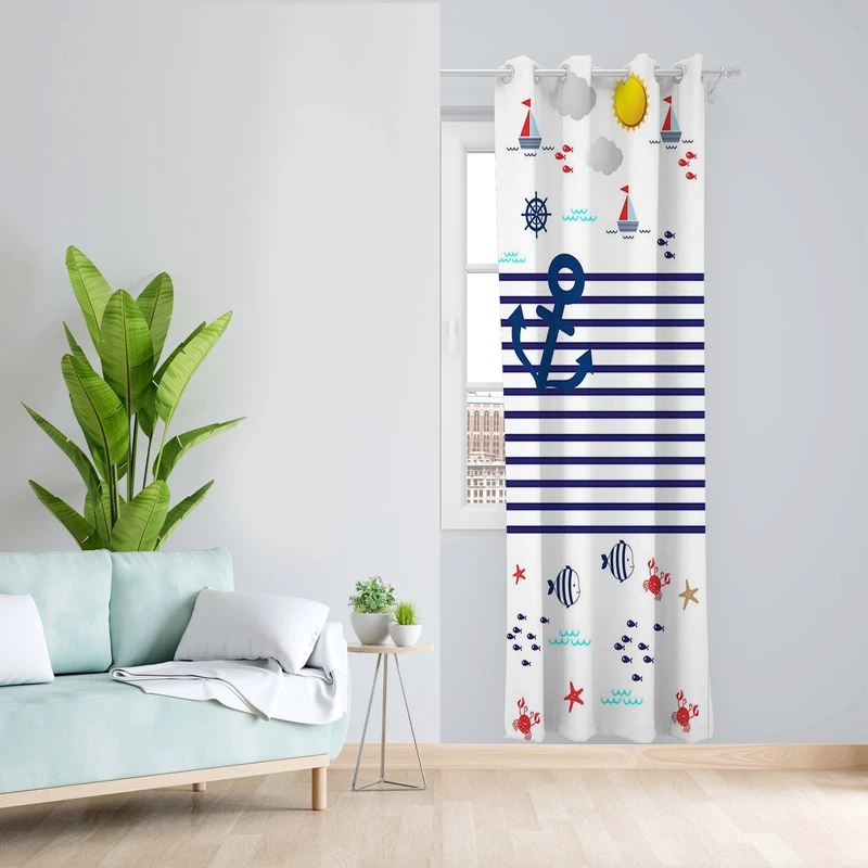 پرده طرح کودک دریا مدل مخمل پانچی کد 5376R z سایز 140x200 سانتی متر