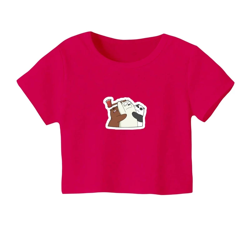 کراپ‌ تی‌شرت آستین کوتاه زنانه مدل خرس های کله فندقی