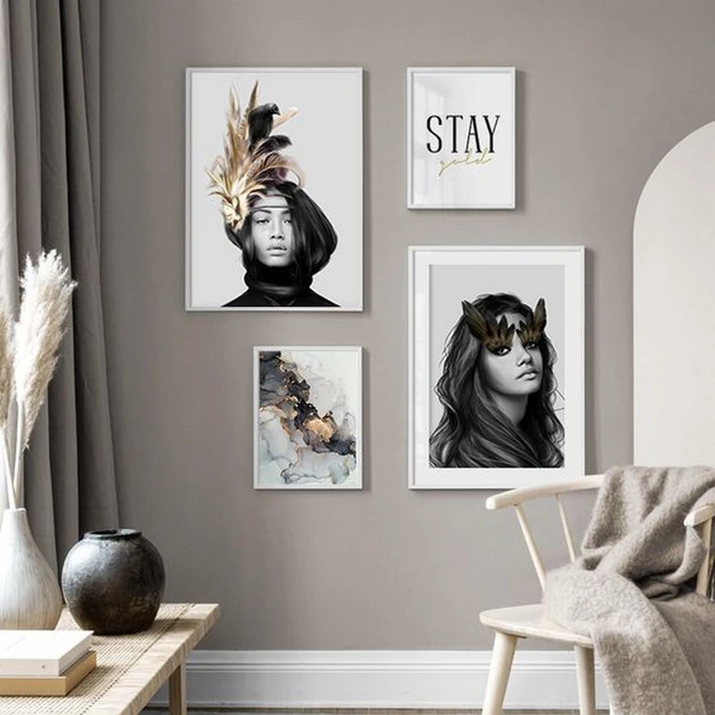 تابلو بکلیت طرح دکوراتیو مدرن و انگیزشی دخترانه مدل W-599 مجموعه 4 عددی 