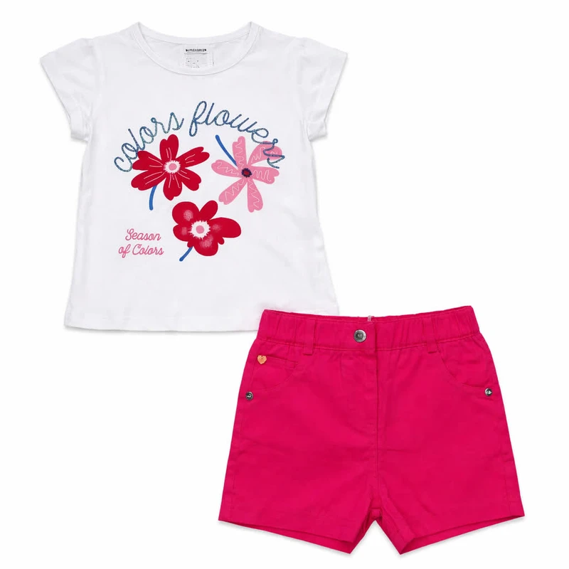 ست تی‌شرت آستین کوتاه و شلوارک دخترانه اورکیدز مدل clr flowers