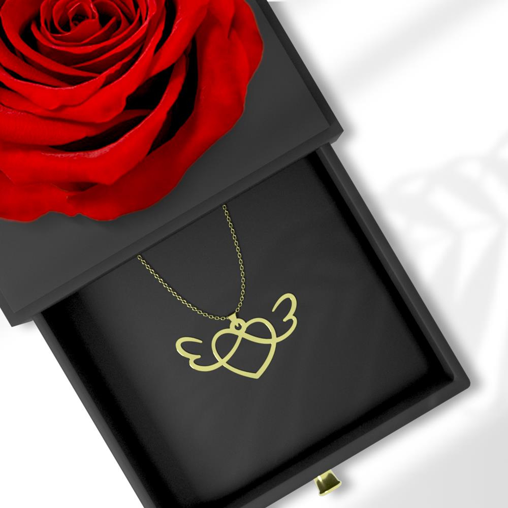 گردنبند طلا 18 عیار زنانه مدوپد مدل قلب  کد GBA10033 به همراه باکس گل رز جاویدان