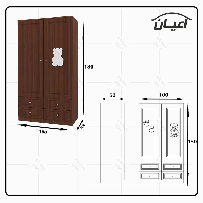 سرویس تختخواب و کمد کودک اعیان طرح تدی مدل FH482 مجموعه دو عددی  عکس شماره 3