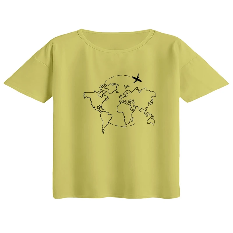 کراپ تی‌شرت آستین کوتاه زنانه مدل نقشه جهان