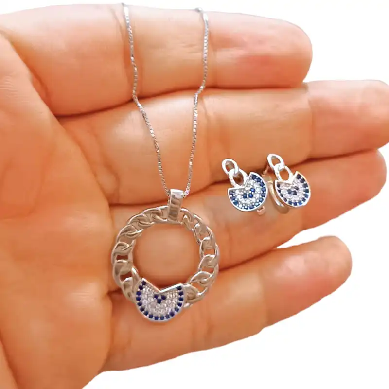 نیم ست نقره زنانه مدل چشم نظر 009