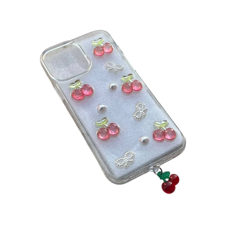 کاور مدل شاین دار طرح گیلاس کد an64 مناسب برای گوشی موبایل اپل iphone 15 pro به همراه آویز 