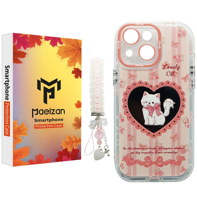 کاور پاییزان مدل CAT01 طرح گربه مناسب برای گوشی موبایل اپل IPhone 13 / 14 به همراه آویز 