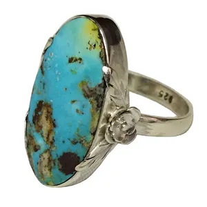 انگشتر نقره زنانه طرح گل رز فیروزه نیشابور