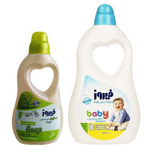 مایع لباسشویی کودک فیروز مدل گل های بهاری وزن 200 گرم  و صابون لباسشویی کودک فیروز وزن 1000 گرم