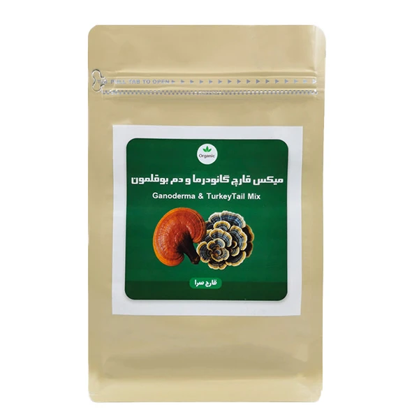 پودر میکس قارچ گانودرما لوسیدوم و پودر قارچ دم بوقلمون خشک شده قارچ سرا - 100 گرم