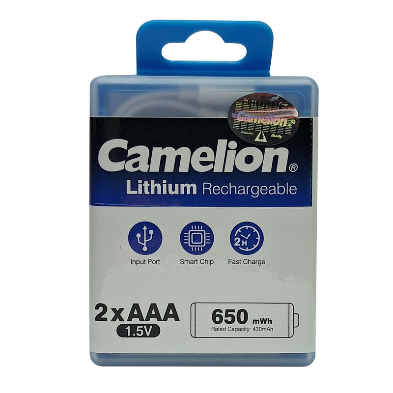 باتری نیم قلمی کملیون مدل rechargable-1.5V-li-650mwh بسته دو عددی