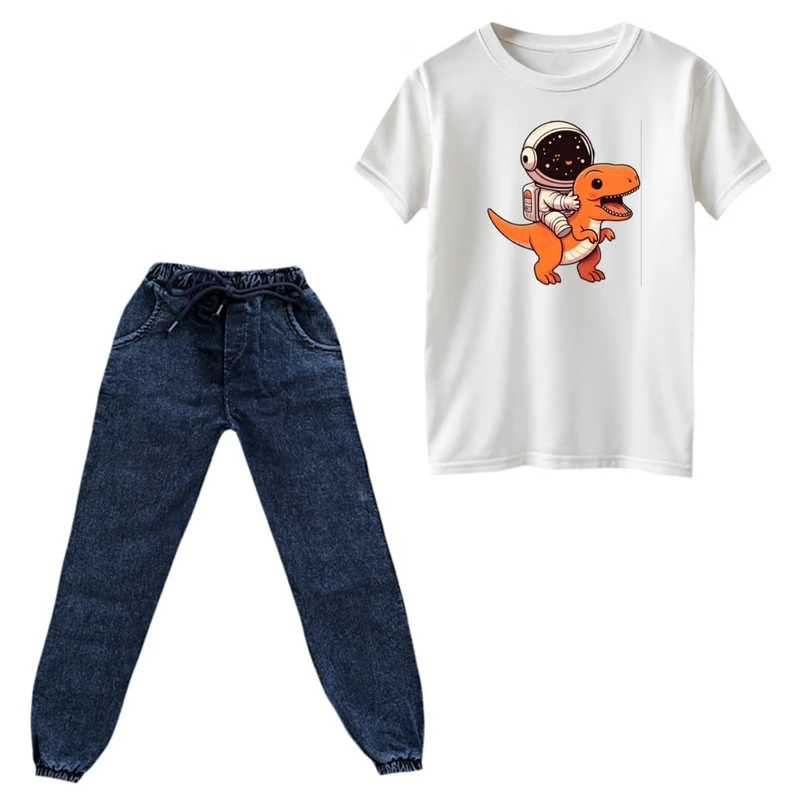 ست تی‌شرت و شلوار پسرانه مدل دایناسور و فضانورد