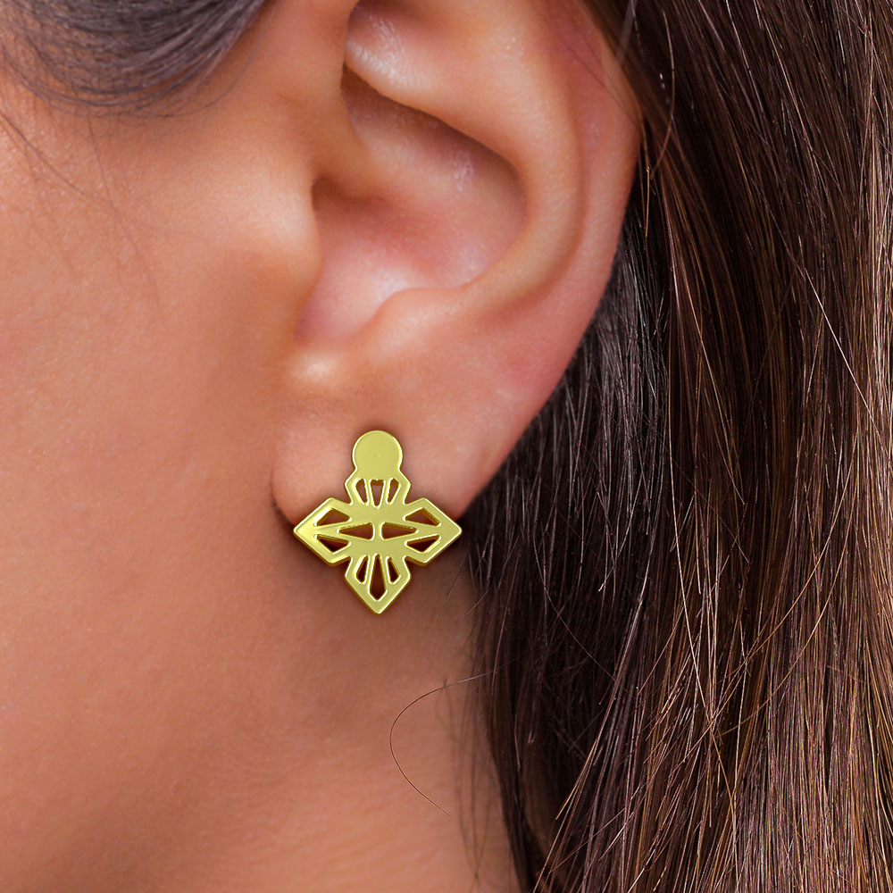 گوشواره طلا 18 عیار زنانه مدوپد مدل هندسی کد GA1-10413