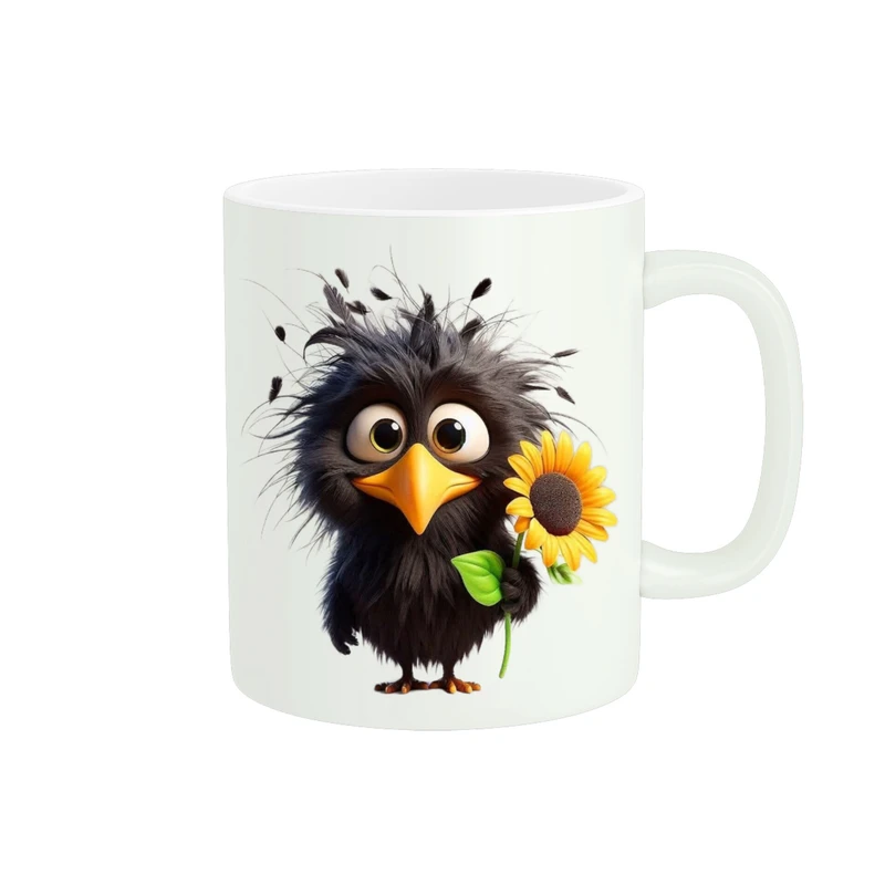 ماگ پاد آفرین مدل جوجه کلاغ و گل آفتابگردان کد ۲۲۶