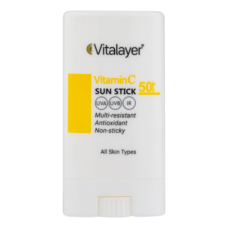 استیک ضد آفتاب بی‌رنگ صورت ویتالیر SPF 50 مدل Vitamin C ‌محافظ در برابر اشعه UVA و UVB مناسب برای انواع پوست حجم 20 میلی‌لیتر