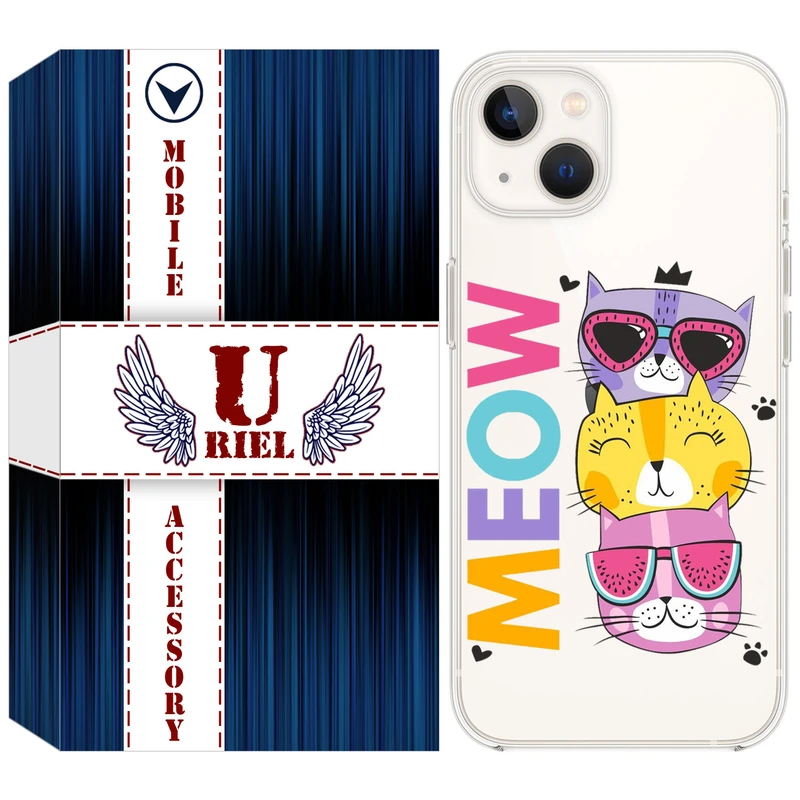 کاور یوریل مدل Clear کد 57 طرح گربه مناسب برای گوشی موبایل اپل iPhone 13 mini