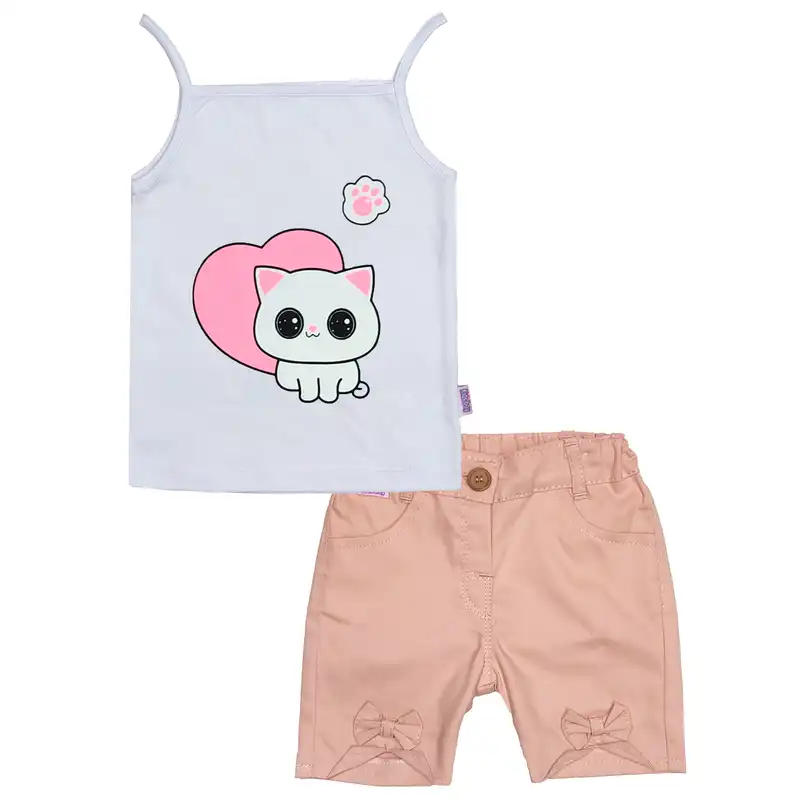 ست تاپ و شلوارک دخترانه مدل گربه کوچولو کد AB14022