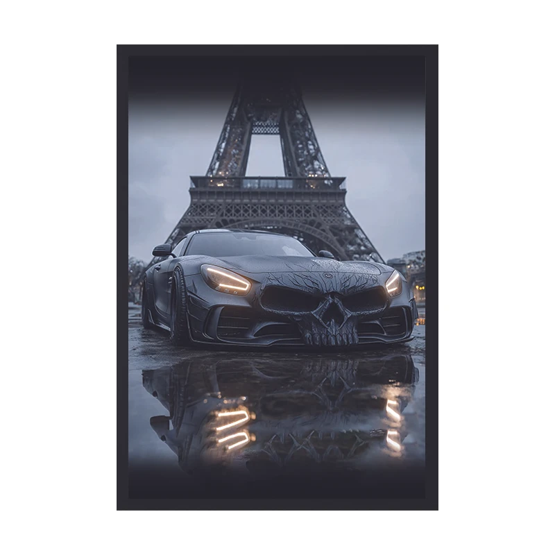 تابلو وین چیتا مدل بنز و برج ایفل کد 01 فریم مشکی