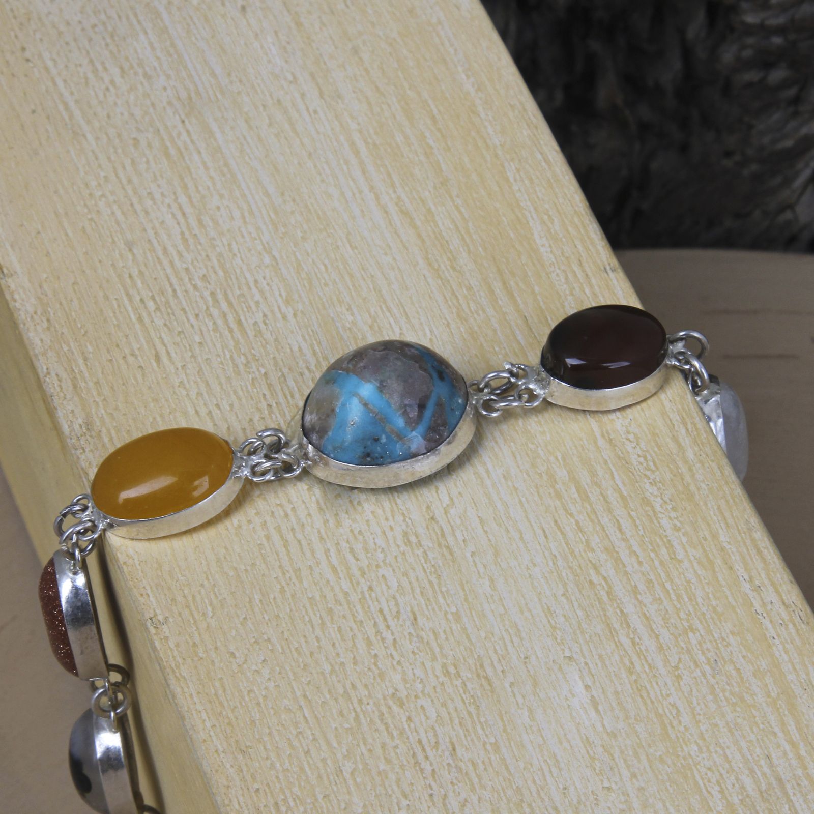 دستبند نقره زنانه مدل چند جواهر کد DP_846 - - 2