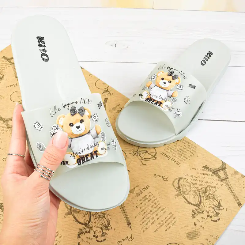 دمپایی زنانه کیتو مدل FUNNY TEDY BEAR GRY.4004